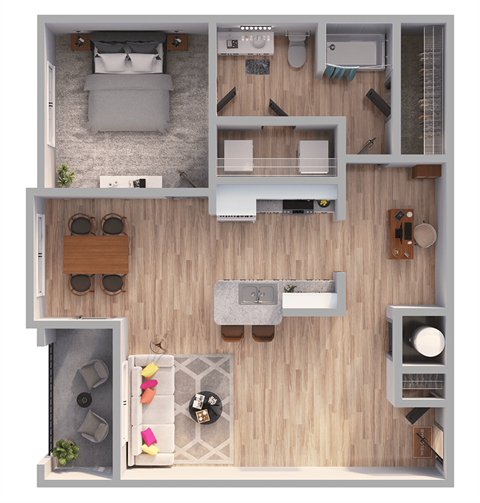 Floor plan for 1 bed, 1 bath, 1005 sqft